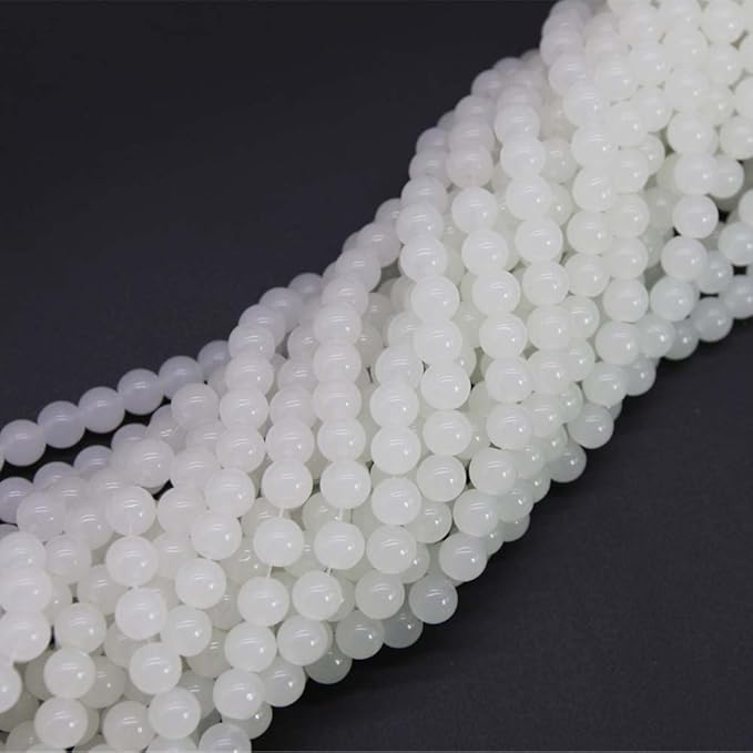 Pamir Tong 600PCS 8mm White Glass Round Beads Bulk-Imitative Jade Beads-Bracelet Loose Beads for Jewelry Making Earring, Necklaces, and DIY Crafts