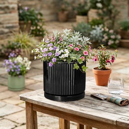 8 Inch Planter, Ceramic Pots for Plants, Round Plant Pot, Black - Image 4