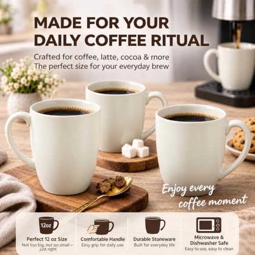 AmorArc 12oz Coffee Mugs Set of 6, Ceramic Coffee Cups Set-Light Beige - Image 4