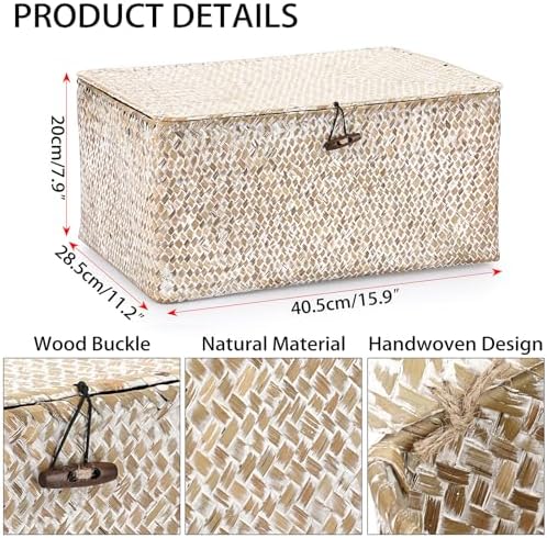 Hipiwe Wicker Woven Baskets Bin with Lid Seagrass Storage Basket, X-Large - Image 2