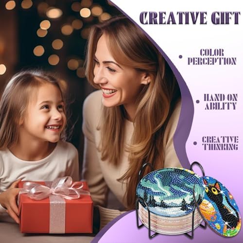 NEGEKFKX 8 Pcs Aurora Diamond Art Painting Coasters Kits,Landscape Coaster with Holder for Adults, Non-Slip DIY Dot Paint Craft Kits,5D Full Drill DIY Diamond Dot Gem Art Kit Home Decor Arts Craft - Image 7