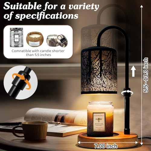 Candles Warmer with Timer and Dimmer, Adjustable Height Candle Melter, Electric Wax Warmer Vintage Home Decor for Jar Candles,2 Bulbs，Black - Image 3