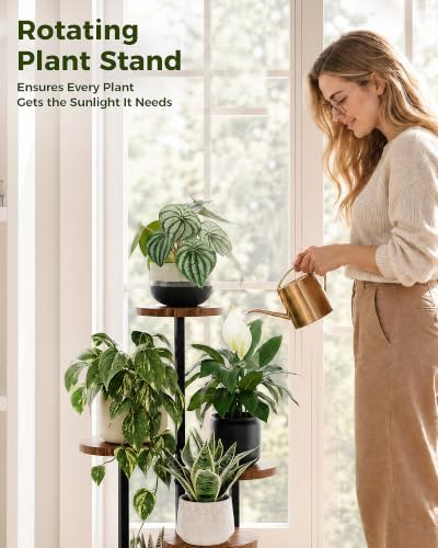 Bamworld Plant Stand Indoor Wood Plant Stand 4 Tier Brown - Image 6