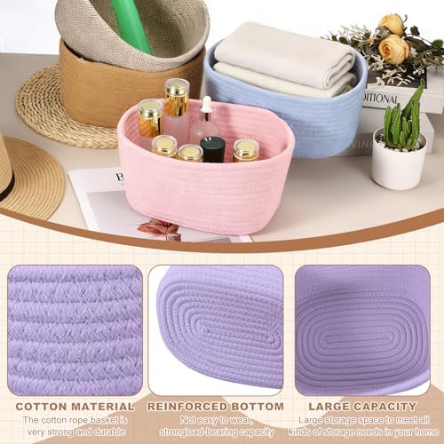 uxcell Small Woven Basket, 8.3x5.9x4.7 Inch Rectangular Rope Basket Decorative Gift Chest Box Cute Mini Woven Storage for Organizing Shelf Storage Bedroom Home Decor, Purple - Image 3