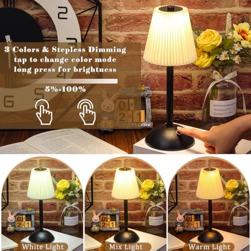 Liliful 2 Pcs Cordless Table Lamp LED Touch, Black, Beige Cloth Style - Image 4