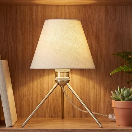 Modern Table Lamp Small Bedside Lamp Metal Linen 13.8 Inches, Soft Light (3000K), Simple Style Design, Button Switch, Suitable for Nightstand Bedroom Lamp, Study and Dormitory (Nickel) by PSDSSHIIS