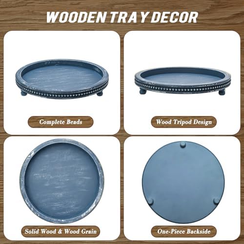 Handmade 12 Inch Decorative Tray, Small Beaded Tray Coffee Table Decor, Blue Decorative Display Risers for Coffee Table, Dining Room Entryway and Living Room - Image 5