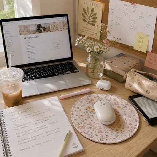 Cute Cottagecore Bunny Duck Floral Round Mouse Pad for Desk - Image 2
