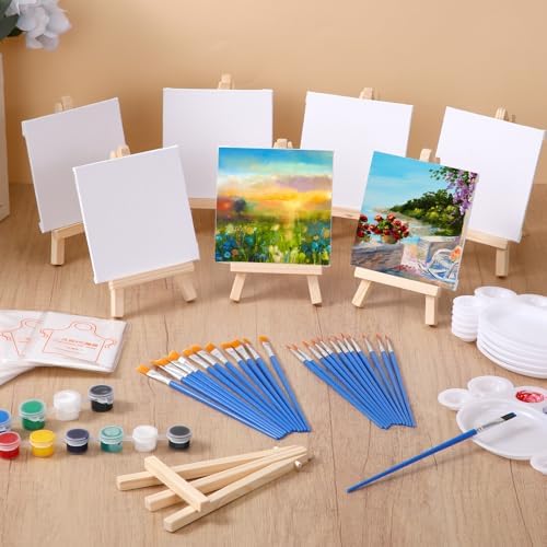 Qilery 24 Set 4 x 4 Inch Mini Canvas Panels Easel Painting Kit, 12 Colors - Image 5