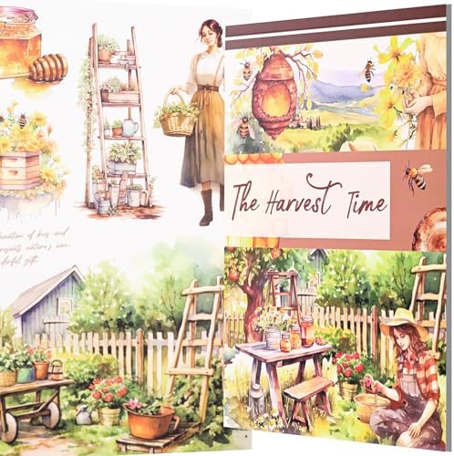 YagCu Harvest Time Junk Journal Stickers, Fall Scrapbook Stickers Book, Journaling Supplies, Pre-Cut Aesthetic Scrapbooking for Women, Collage Decorative Ephemera Planner DIY Arts by YagCu