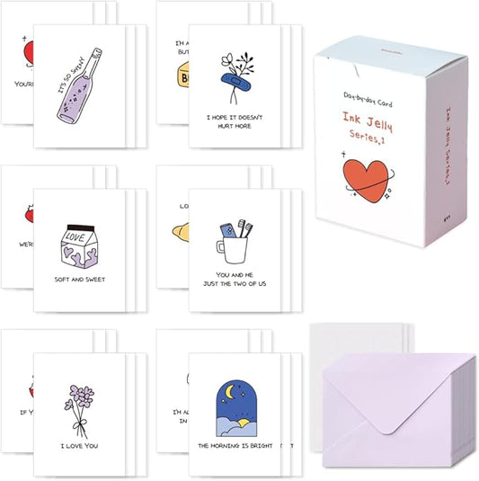 Monolike Day-by-day Card, Ink Jelly Series.1 - Mix 36 Mini Single cards, 36 envelopes, 36 stickers Package