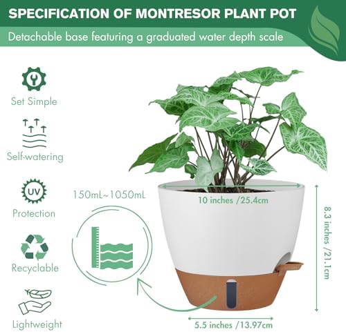 2 Pack 10 inch Self Watering Planters, PP Plastic Plant Pots for Indoor - Image 4