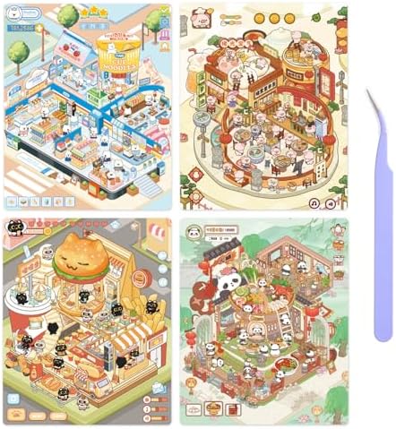 Girls 3D Miniature Scene Stickers, 4 Sets Mini Stores DIY House Stickers for Burger, Hot Pot, Convenience Store, Breakfast, Cute 3D Cartoon Scene Stickers for Adult Kids Relief Stress Pass The Time by VYRANA