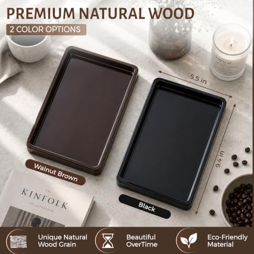 Natural Wood Bathroom Vanity Tray, 9.4 Inch, Rectangular, Natural Wood Finish, Modern Luxury Style, Countertop Organizer for Perfume, Cosmetics, Jewelry (Matte Black) - Image 4