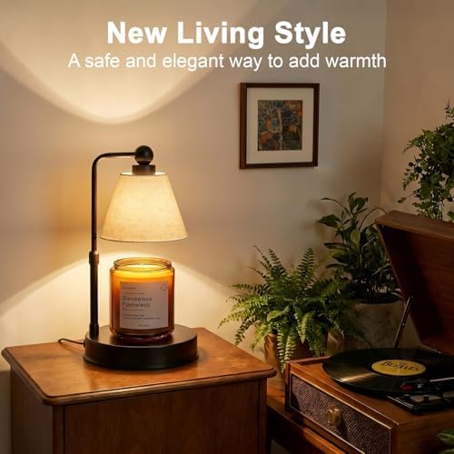 Candle Warmer Lamp with Timer, Dimmable, Adjustable Height, Modern Farmhouse Linen Shade, Black Candle Warming Lamp for Up to 6-Inch Jar Candles, 2 Bulbs Included - Image 5