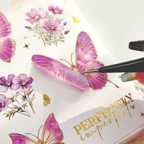 Flower and Butterfly Sticker Book, 30 Sheets 300+ Pcs, PET Material with Gold and Holographic Foil, for Planner Scrapbooking Journaling Card Making - Image 2