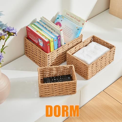 Small Wicker Basket for Organizing, Woven Storage Basket Sets of 3 - Image 5