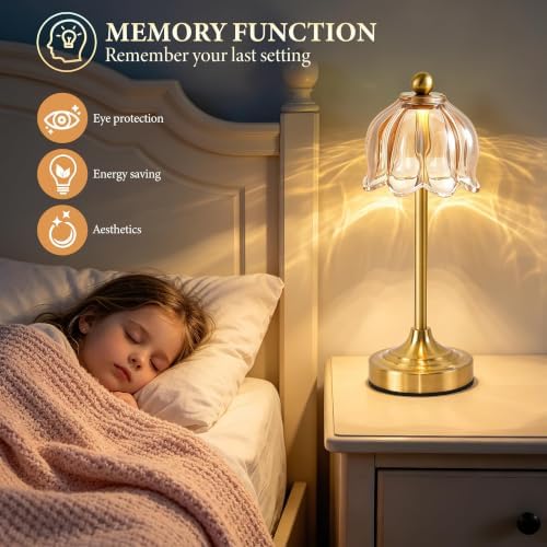 Cordless Touch Table Lamp with Glass Shade (Amber, 1 Pack) - Image 3