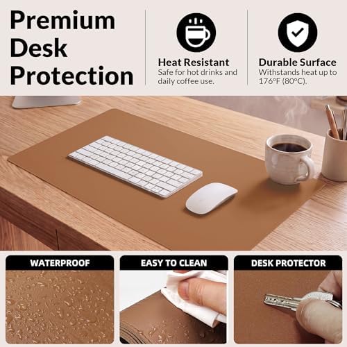 AFIING Leather Desk Mat, Brown, 23.6" x 13.8", Desk Pad Protector - Image 5