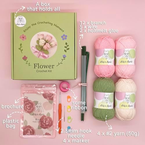 Lily's Lyric Flower Crochet Kit | Pink Rose | Step-by-Step Video Tutorial for Adults Teenagers | Craft Gift Idea DIY Home Decoration - Image 3