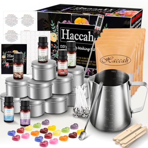 Haccah Complete Candle Making Kit,Candle Making Supplies,DIY Arts and Crafts Kits for Adults,Beginners,Including Wax, Wicks, 6 Kinds of Scents,Dyes,Melting Pot,Candle tins by CandleMakingKits