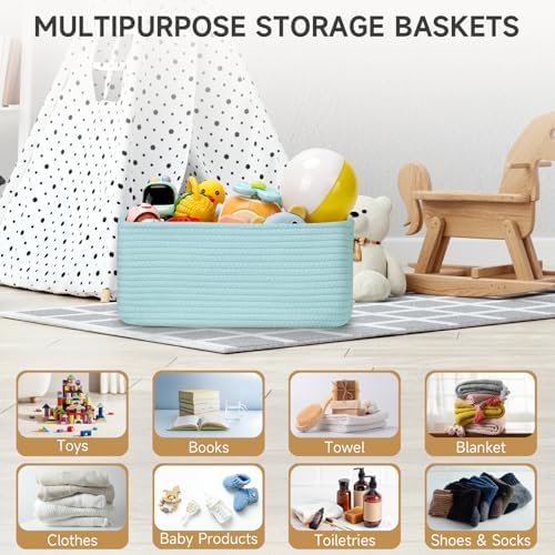 3 Pack Storage Baskets for Organizing, 13.7×9.5×6.3", Light Blue - Image 6