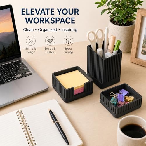 Black Desk Organizer Accessories Set, with Pen, Clip and Sticky Note Holder - Image 5