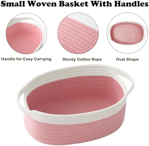 Woven Rope Basket - Baby Gift Basket with Bag & Ribbon, White&Pink - Image 6
