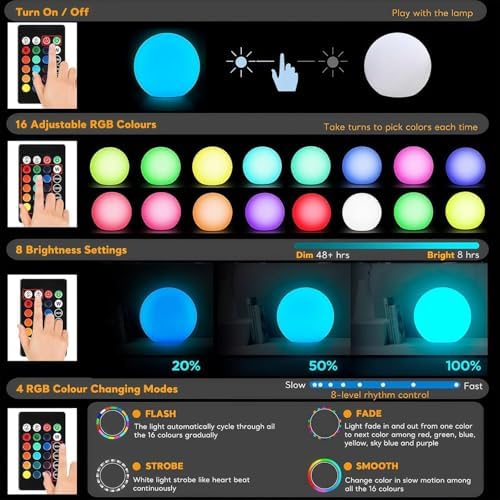 16-inch LED Glowing Ball Light, Rechargeable Waterproof Globe Orb Lamp - Image 3