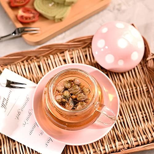 Glass Mushroom Shape Teacup Saucer Set Coffee Mug with Filter Cup - Image 5