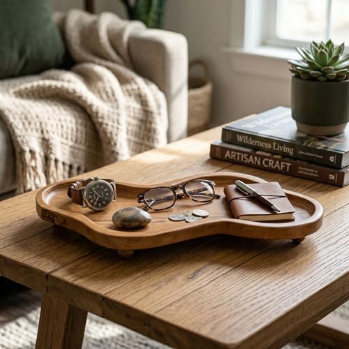 Teak Wood Decorative Tray, Freeform Bathroom Counter Tray, 15 Inch - Image 7