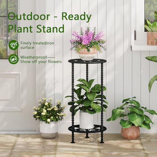 YINMIT Plant Stand Indoor, 2 Tier Small Plant Stand, 23" Tall Metal Spindle Poles Plant Stands, Corner Flower Pot Stand, Plant Tables Indoor (Flower Black, 23.2 In) - Image 7