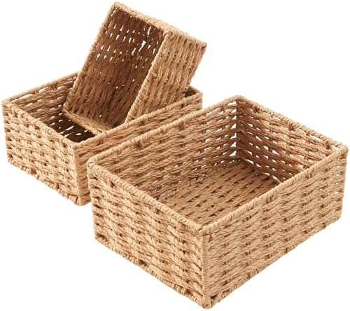 Small Wicker Basket for Organizing, Woven Storage Basket Sets of 3 - Image 7