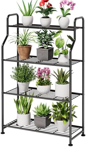 Kitsure Metal Plant Stand Indoor & Outdoor, 27" Wide - 4 Tier, Black by Kitsure