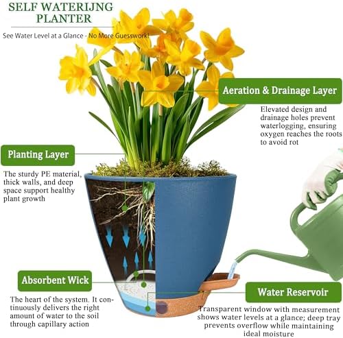 6 Inch Small Self Watering Pots for Indoor Plants, 5-Pack - Image 5