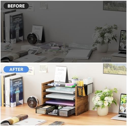Simple Trending Wood Desk Organizer, 5-Tier File Organizer, Rustic Brown - Image 5