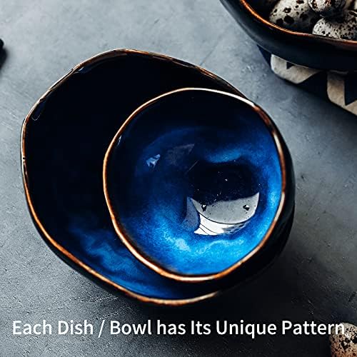 6 Inch Ceramic Decorative Bowl, Blue Reactive Glaze Key Tray - Image 7