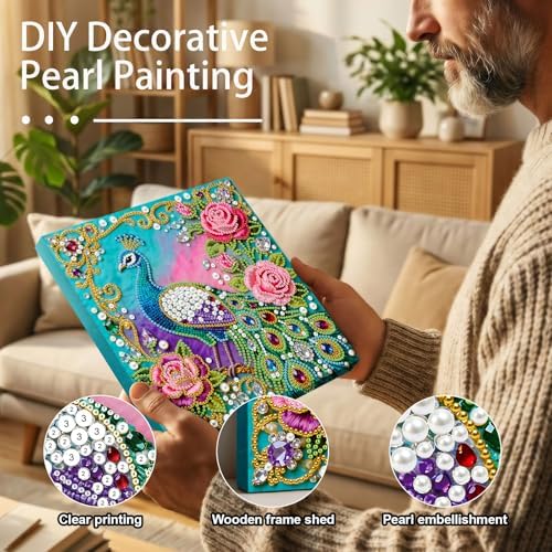 Xylzzuit Pearl Painting Kit with Frame 9.84x9.84IN Colorful DIY Gemstone Pearls Beads Art Craft for Adults Home Desktop Wall Decor (Peafowl) - Image 4