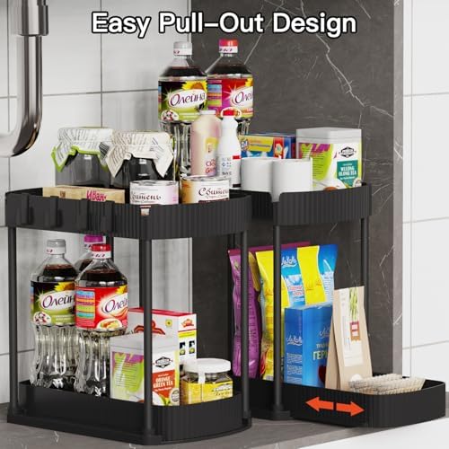 2 Packs Under Sink Pull-Out Storage Organizers, 12.8 Inches, Black - Image 4