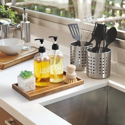 ALELION 11.7" Bathroom Vanity Tray for Counter - Acacia Wood Decorative Tray for Toilet Tank Makeup Perfume Jewelry Catchall Coffee Table - Wooden Kitchen Countertop Organizer for Soap Dispenser - Image 6
