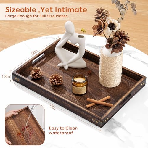 Wood Serving Tray - 17In Large Serving Tray with Handles | Decorative Tray - Image 2