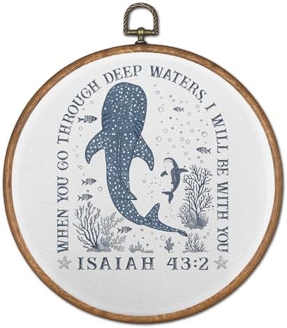 OFJE Whale Shark Christian Wall Art Decor, Isaiah 43:2 Bible Verse Round Wall Hanging Decor, Religious Scripture Framed Canvas Prints for Church Home Bedroom Living Room Decorations, 10x10 Inch by Unknown