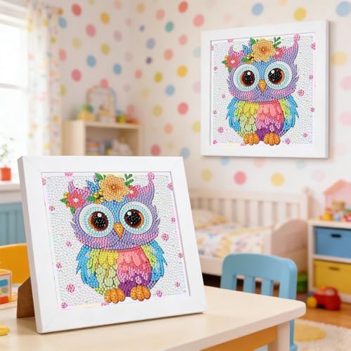 GHHKUD Owl Diamond Art Painting Kits for Adults with Frame, Diamond Art Animals Crafts for Ages 4-6-8-12, Easy to DIY Gem Painting Gifts Home Wall Deco 15x15cm (Beautiful Packages) - Image 4
