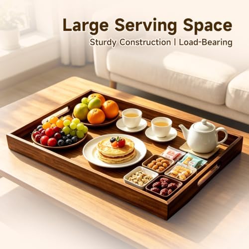 17'' Acacia Wood Serving Tray with Handles - Image 3