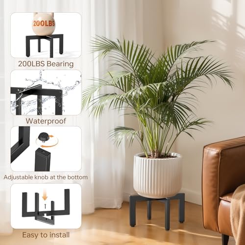 2Pk Adjustable Metal Short Plant Stand Black,Fits 8-12 Inch Pots In/Outdoor - Image 4
