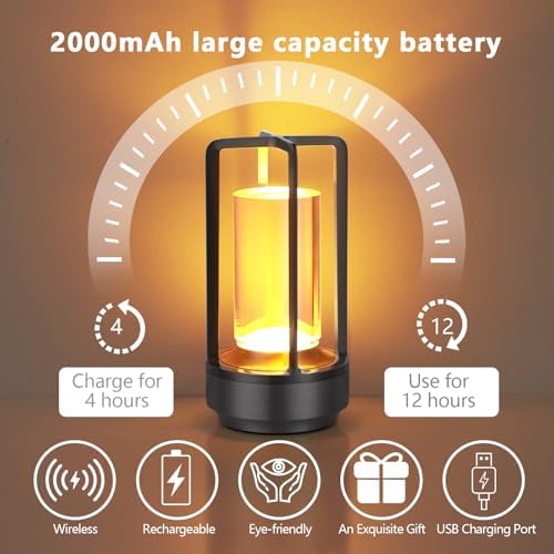 Small Table Lamp, Rechargeable Cordless Battery Operated LED Lamp, 3-Color Temperatures Dimmable Nightstand Lamp for Living Room, Bedroom, Outdoor Battery Powered Portable Touch Lamp (Grey) - Image 6