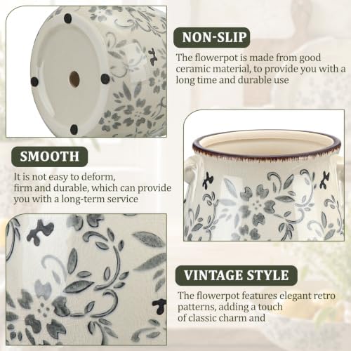 Ceramic Scroll Planter 6.5 Inch, Gray Floral - Image 3