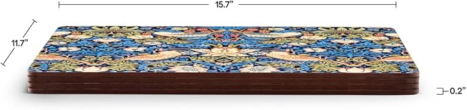 Pimpernel Morris & Co Strawberry Thief Blue Placemats, Set of 4 - Stain Resistant & Heat Safe Fabric-Feel Table Mats with Birds & Botanical Pattern for Stylish Dining & Entertaining