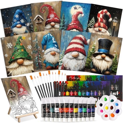 Cholemy 36 Pcs Paint and Sip Kit Gift for Adults 8''x10'',Christmas Gnomes by Cholemy
