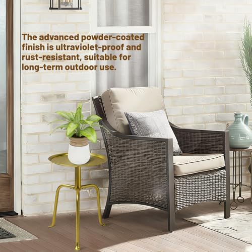Plant Stand Indoor Outdoor, 11'' Round Gold Corner Single Plant Table, 3-Leg Small Metal Plant Holders Flower Pot Stand, Modern Corner Round Small Side End Table with Raised Design - Image 2